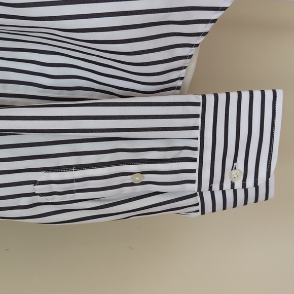 Chaps Classics No Iron Stripe Button Down Blouse L Black White - Picture 5 of 14